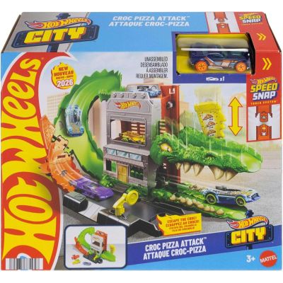 Комплект за игра с количка, Hot Wheels City, Croc Pizza Attack, JHL93
