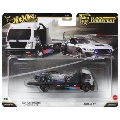 Автовоз с количка Hot Wheels, Car Culture Team Transport, 2024 Ford Mustang RTR Spec 5-FD и Aero Lift, JHX92