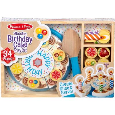 Дървен комплект за игра, Melissa & Doug, Празнична торта, 34 части, 6074876