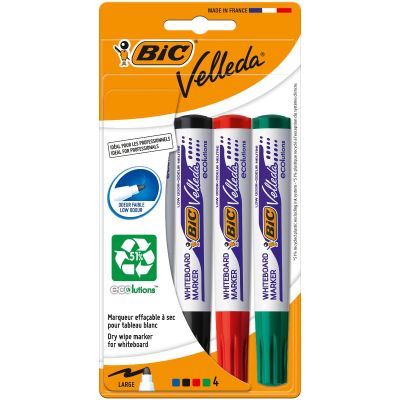 Комплект 4 маркера за бяла дъска, Bic, Velleda Ecolutions