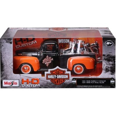 Комплект кола и мотоциклет, Maisto, H-D Custom, 1948 Ford F1 Pick Up и 1958 FLH Duo Glide, 1:24