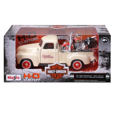 Комплект кола и мотоциклет, Maisto, H-D Custom, 1950 Chevrolet 3100 Pick Up 1:25 и 2001 FLSTS Heritage Springer, 1:24