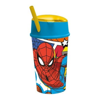 Чаша със сламка и горно отделение, Stor, Spiderman, 400 мл