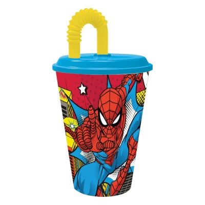 Чаша със сламка и капак, Stor, Spiderman, 430 мл