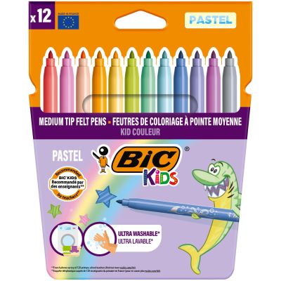 Комплект 12 маркера за оцветяване, Bic, Kids Couler, Пастелни Цветове