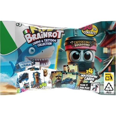 Комплект 4 холографски карти и 4 татуировки, BrainRot