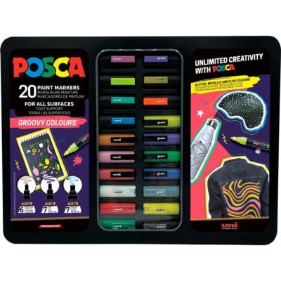 Комплект от 20 маркера в метална кутия, Posca Uni, Groovy Colours