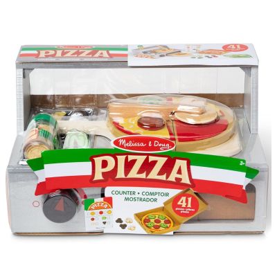 Дървен комплект за игра, Melissa & Doug, Щанд за пица с фурна, 41 части, 6074890