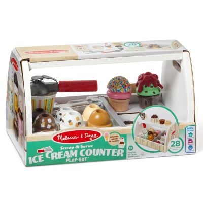 Дървен комплект за игра, Melissa & Doug, Щанд за сладолед, 28 части, 6074905