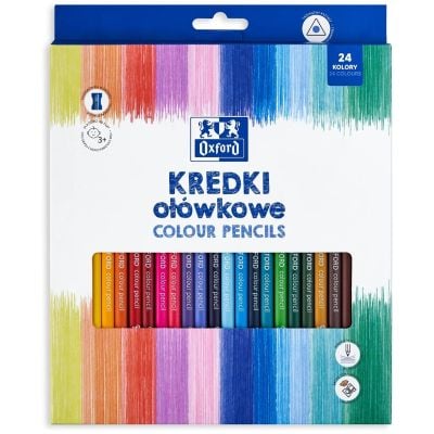 Комплект 24 цветни моливи с триъгълна форма и острилка, Herlitz, Oxford
