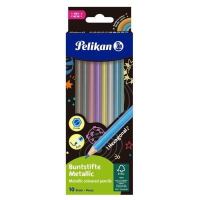 Комплект 10 цветни молива в металически цветове, Herlitz, Шестоъгълни 3 мм