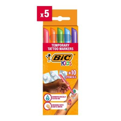 Комплект 5 маркера и 10 шаблона за временни татуировки, Bic Kids