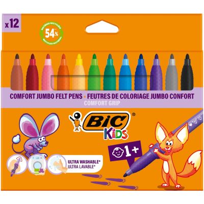 Комплект 12 маркера за оцветяване, Bic, Kids Confort Jumbo, 4.5 мм