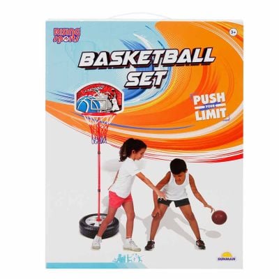 Комплект баскетболен кош с регулируема опора и топка, Rising Sports, 93-120 см