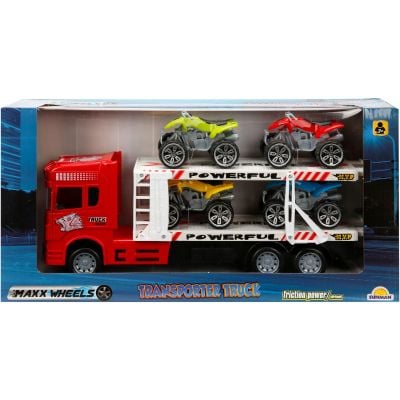 Червен транспортер с 2 нива и 4 ATV, Maxx Wheels, 1:32, 32 см