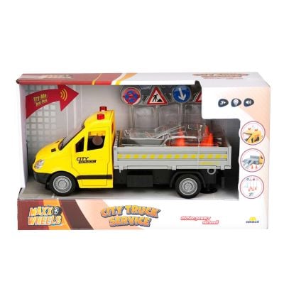 Камион за пътна помощ с пътни знаци, Maxx Wheels, Жълт, 25 см