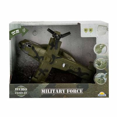 Военен самолет със светлини и звуци, Hero Combat, 28 см, Зелен