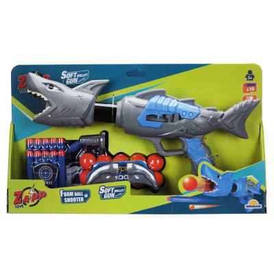 Играчка оръжие с 10 стрелички и топчета от дунапрен, Zapp Toys, Shark, Сива