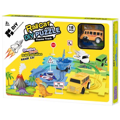 Комплект за игра с превозно средство и писта тип пъзел, Rail Car Diy Puzzle, 18 части