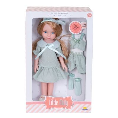 Кукла Little Milly с дрехи за преобличане, тюркоаз, 33 см