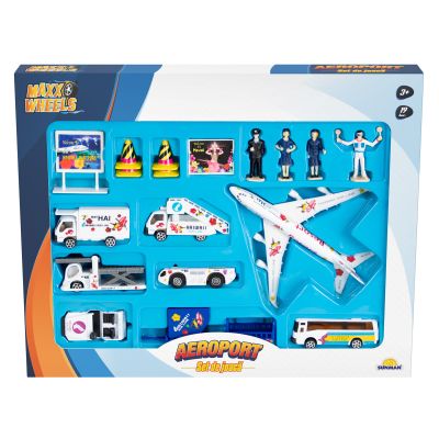 Комплект за игра с превозни средства и аксесоари, Maxx Wheels, Летище, 19 части