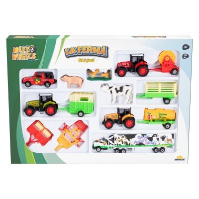 Комплект за игра със селскостопански превозни средства, Maxx Wheels, 14 части