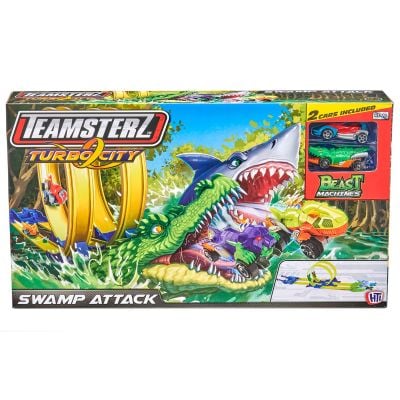 Комплект за игра с писта и 2 колички, Teamsterz, Turbo City, Swamp Attack