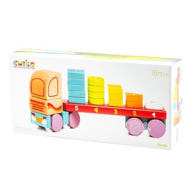 Дървена игра, Cubika, Камион с геометрични фигури, 19 части