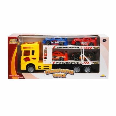 Жълт транспортер на 2 нива и 4 коли, Maxx Wheels, 1:32, 32 см