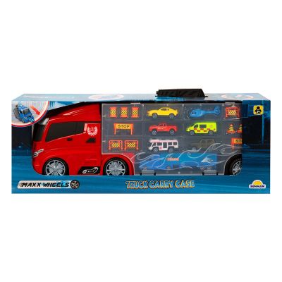 Транспортьор със 7 колички и 12 пътни знака, Maxx Wheels, Червен, 60 см