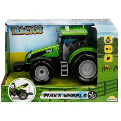 Зелен трактор със светлини и звуци, Maxx Wheels, 18 см