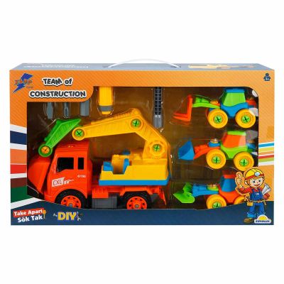 Комплект 4 строителни превозни средства и аксесоари, Zapp Toys, Багер