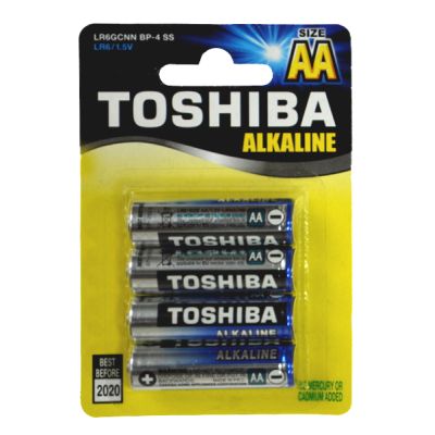Комплект от 4 алкални батерии Toshiba, R6, Blu Line, AA