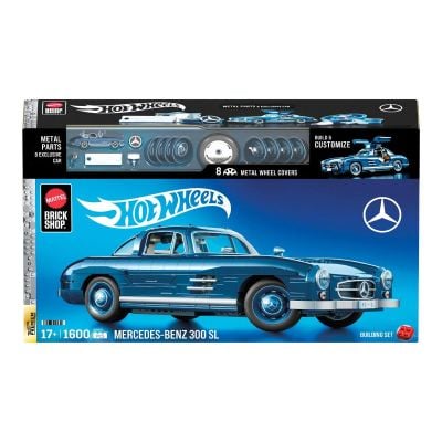 Конструктивен комплект и метална количка, Brick Shop, Hot Wheels, Mercedes Benz 300 SL, HWW25