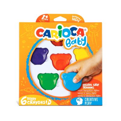 T01042956_001w 8003511429560 Комплект 6 цветни восъчни молива, Carioca, Baby Teddy