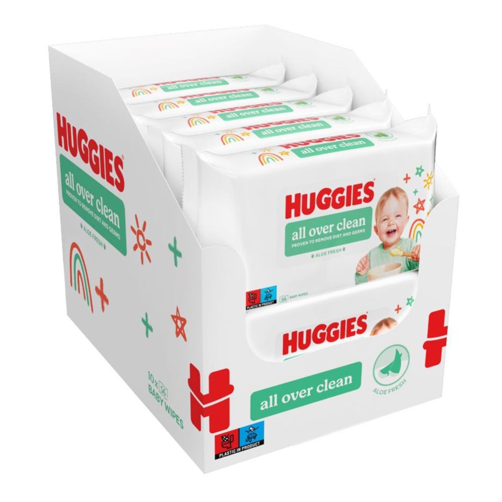 Мокри кърпички за бебета Huggies, All over clean, 56 x 10, 560 бр.
