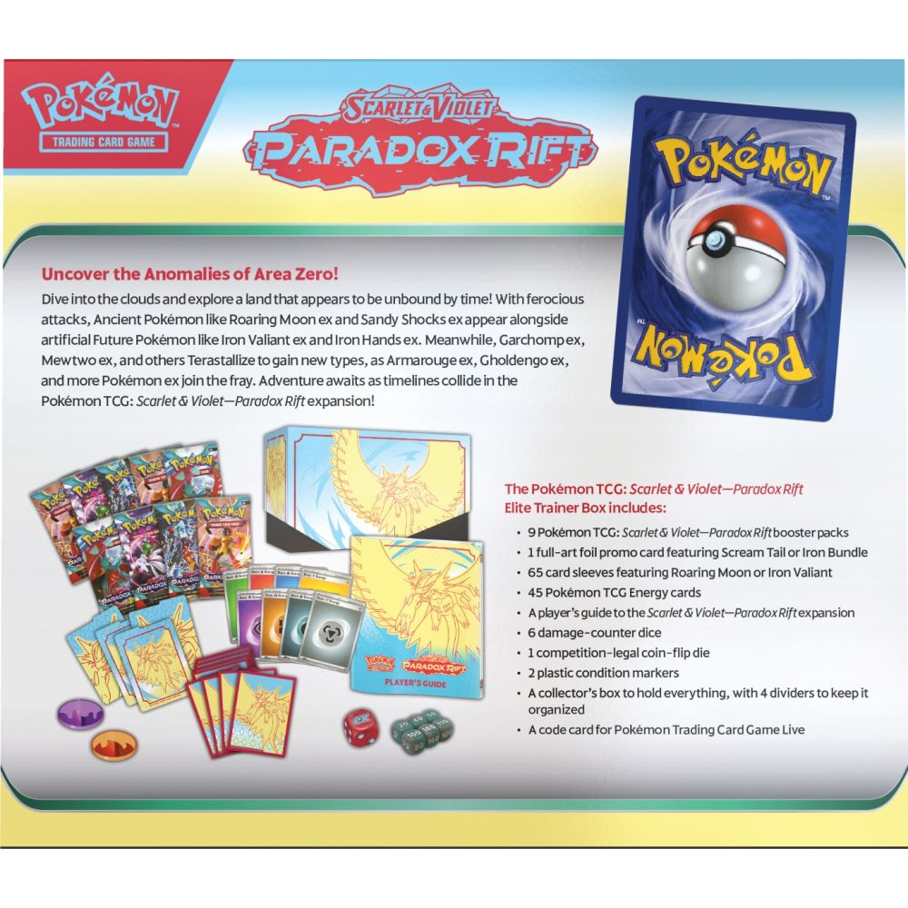 Комплект карти за игра в кутия, Pokemon TCG, Paradox Rift, SV04 Elite Trainer Box