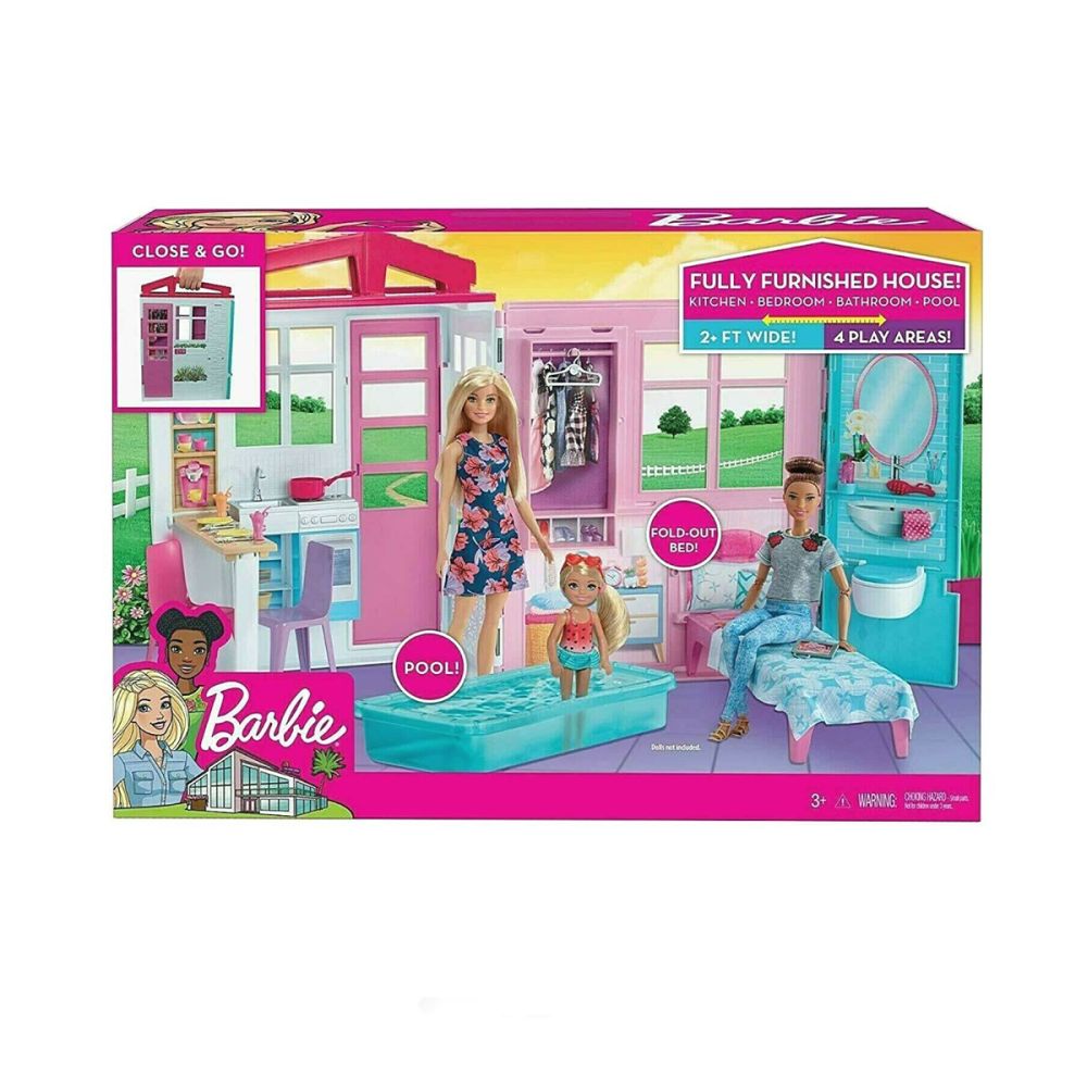 Комплект къщичка за кукли Barbie с басейн, 46 х 32 см