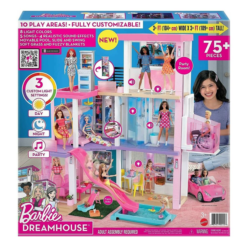 Комплект Kъщa за кукли Barbie Къща Мечта (114 см) с басейн, пързалка, асансьор, светлини и звуци
