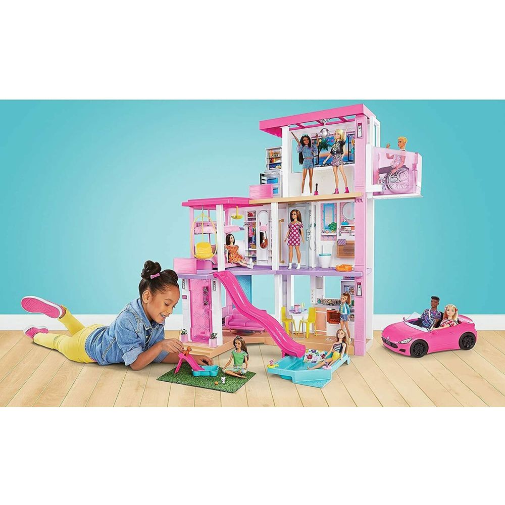 Комплект Kъщa за кукли Barbie Къща Мечта (114 см) с басейн, пързалка, асансьор, светлини и звуци