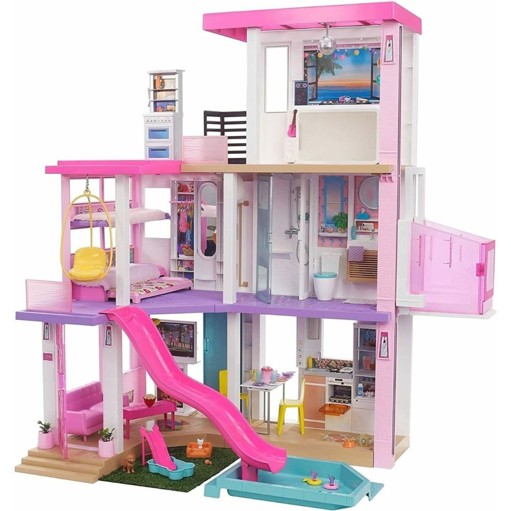 Комплект Kъщa за кукли Barbie Къща Мечта (114 см) с басейн, пързалка, асансьор, светлини и звуци