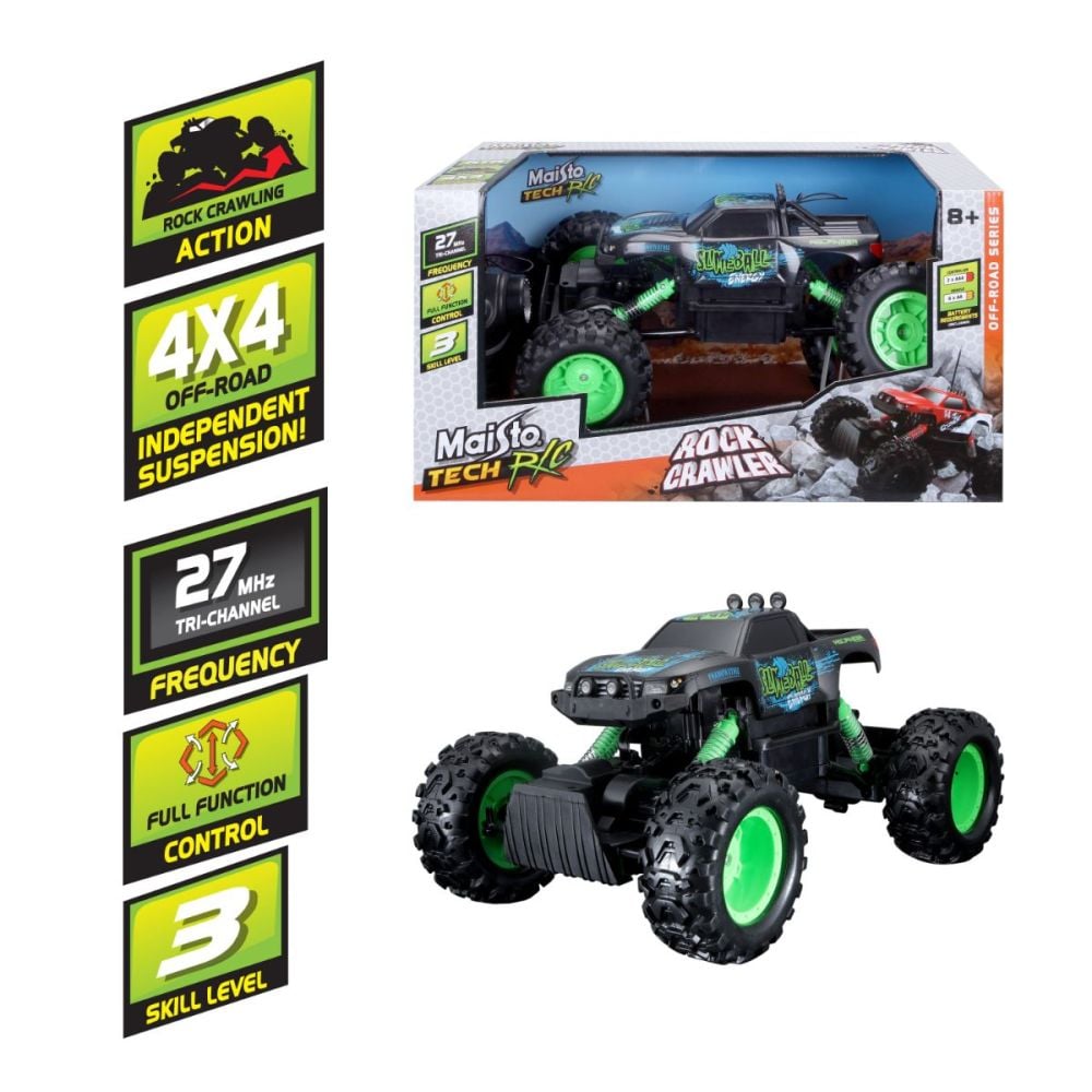 Количка с дистанционно, Maisto, Tech Rock Crawler, Черна