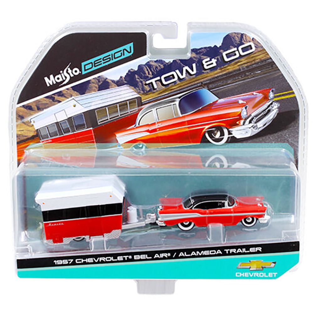 Количка Maisto, Chevrolet Bel Air с ремарке Alameda Trailer Red, 1:64