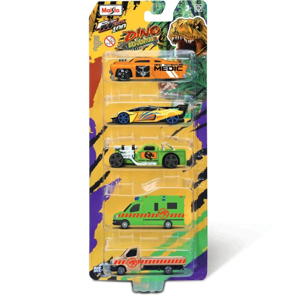 Комплект от 5 колички Maisto, Dino Adventures, Fresh Metal