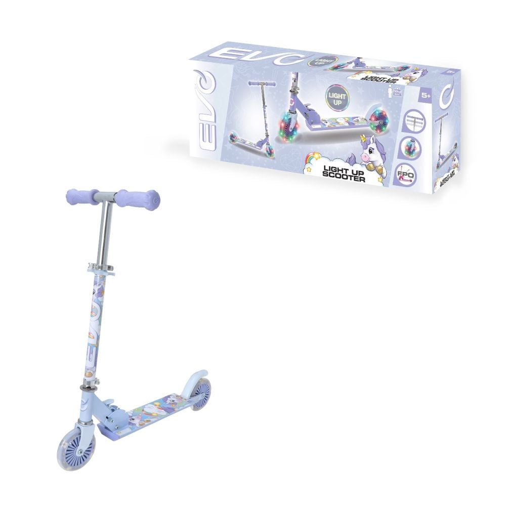 Тротинетка с 2 колела, сгъваема, Evo, Light Up Inline Scooter, Еднорози