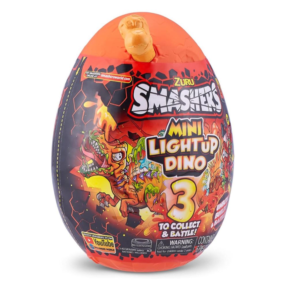 Фигурка на динозавър в яйце, Smashers, Mini Light Up Dino, Жълт, 13 см