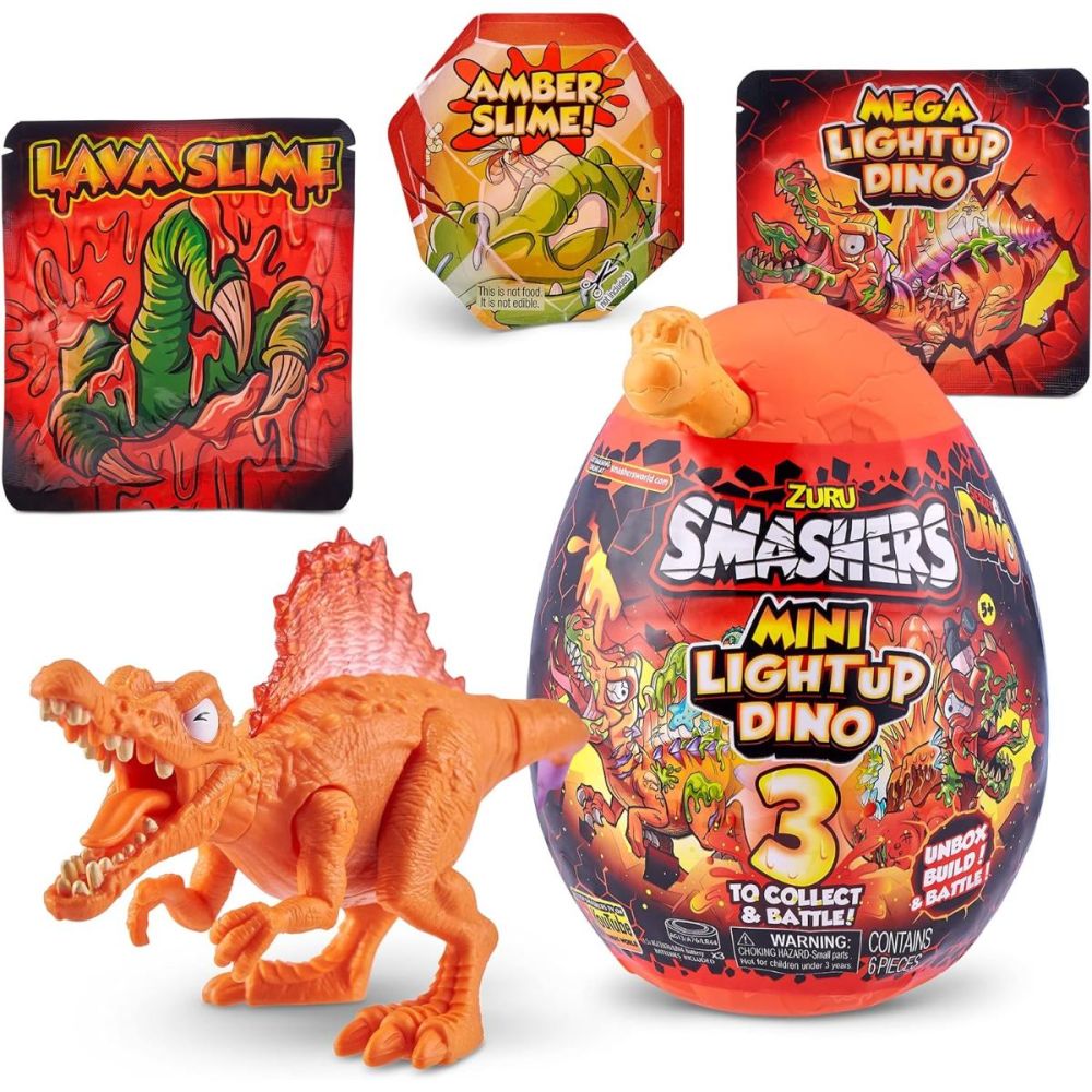 Фигурка на динозавър в яйце, Smashers, Mini Light Up Dino, Жълт, 13 см