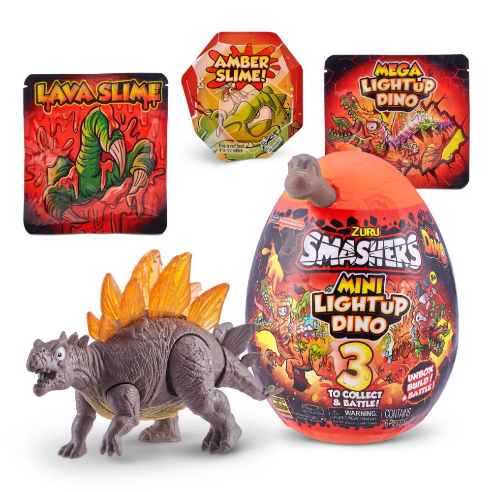 Фигурка на динозавър в яйце, Smashers, Mini Light Up Dino, Сив, 13 см