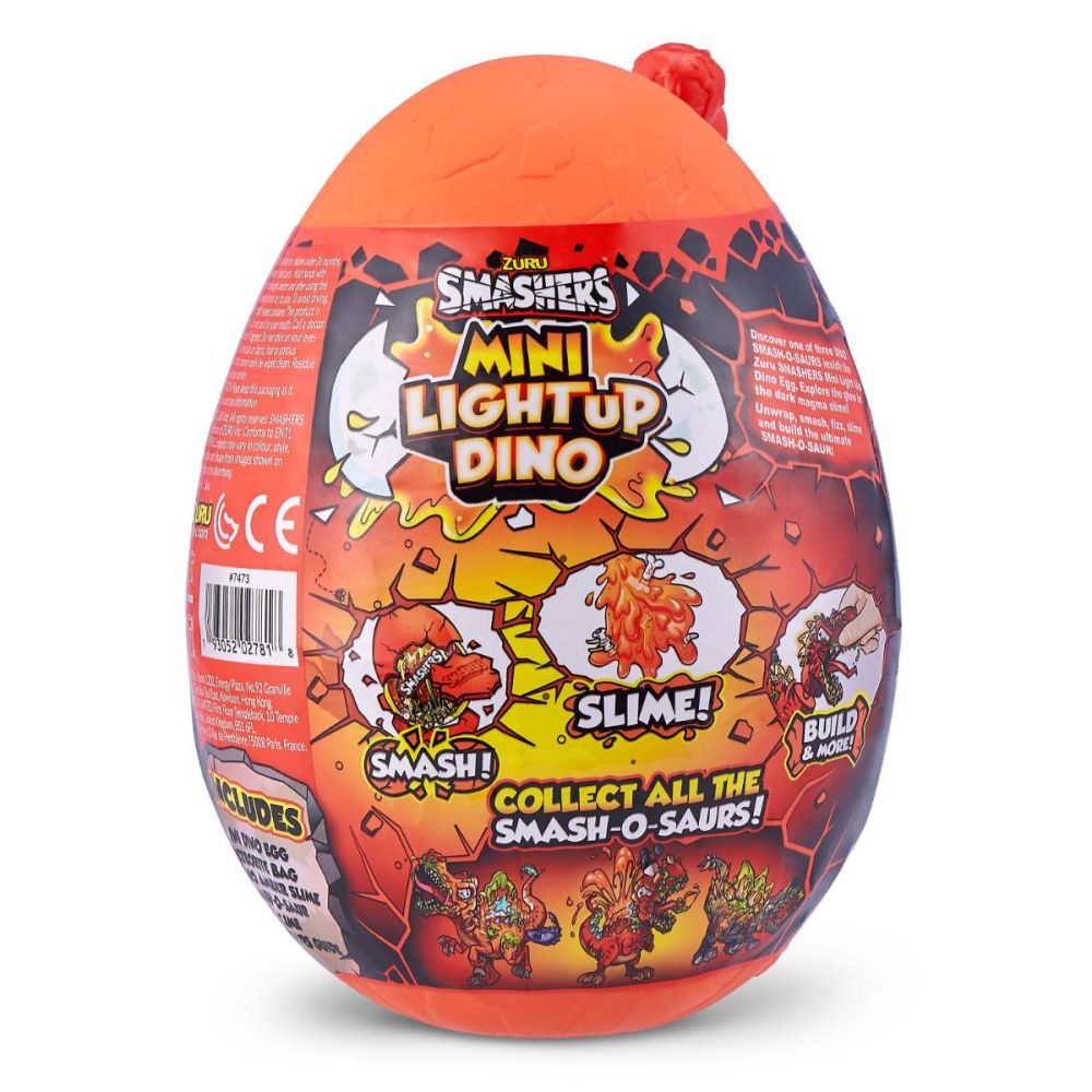 Фигурка на динозавър в яйце, Smashers, Mini Light Up Dino, Червен, 13 см