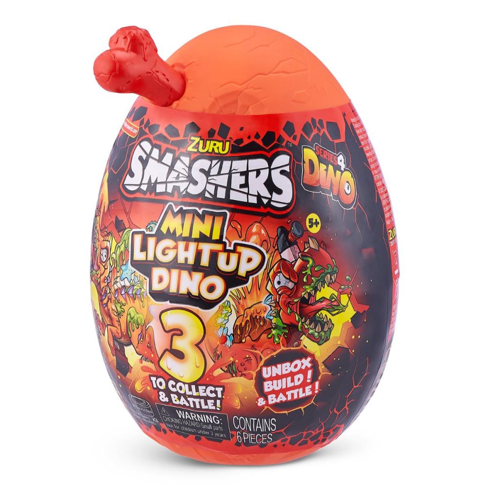 Фигурка на динозавър в яйце, Smashers, Mini Light Up Dino, Червен, 13 см